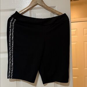 Women's Black Bike Shorts with Patterned Side Trim